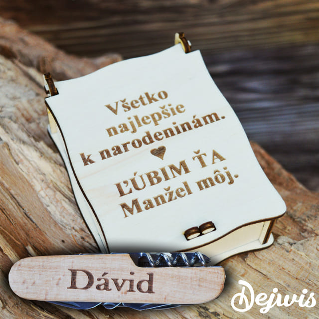 Drevený multifunkčný nožík v krabičke s textom na mieru 1