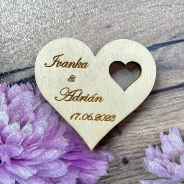 Svadobná magnetka - Srdiečko s výrezom srdiečka 39