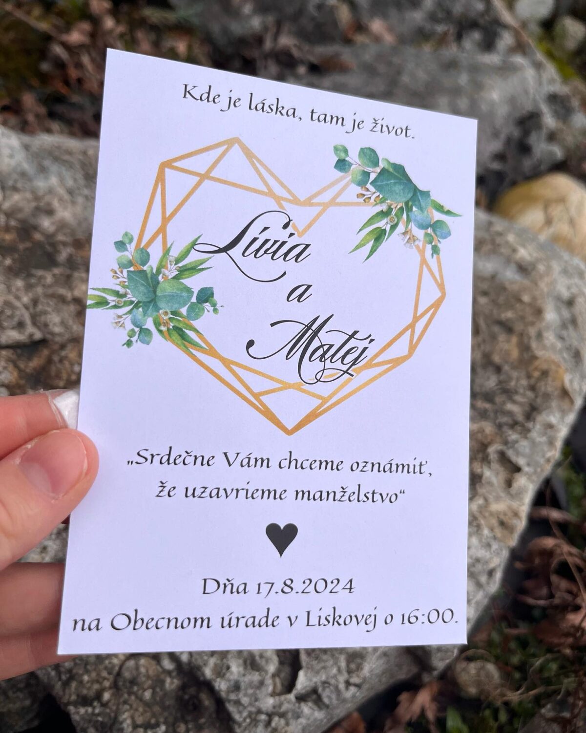 Svadobné oznámenie zlaté srdce