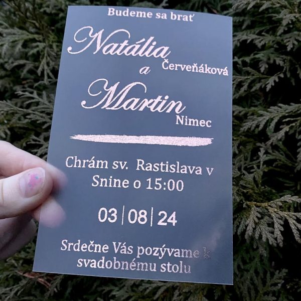 Mliečne oznámenie s rose gold metalickou tlačou 98