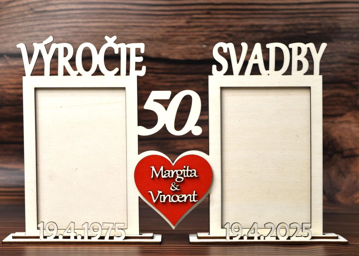 Dvojitý drevený fotorámik s červeným srdiečkom 6