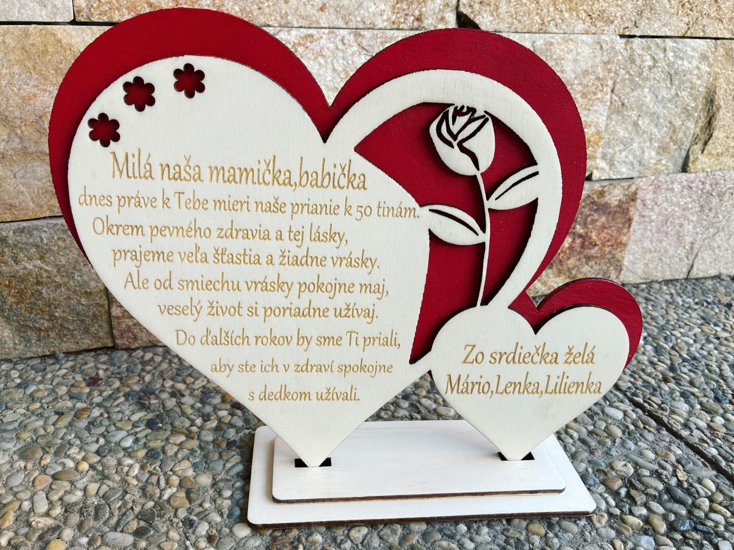 Dvojité narodeninové srdce pre babičku k jubileu 30