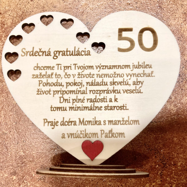 Drevené ďakovné srdce k jubileu - Srdečná gratulácia 3