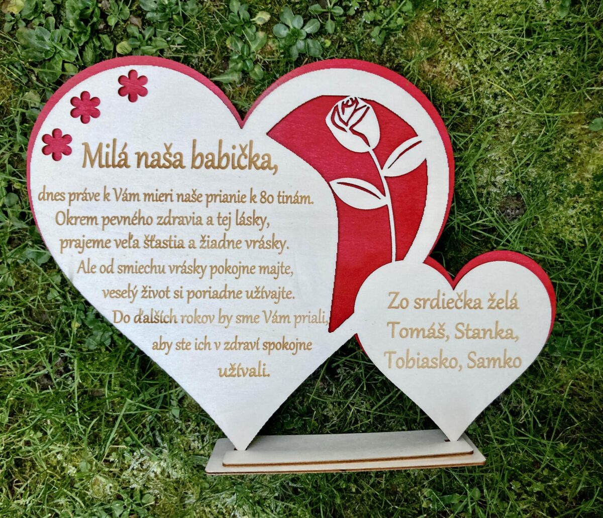 Výročné červené srdce k narodeninám pre babičku 25