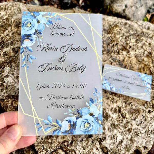 Svadobné oznámenie mliečne s modrými ružami 145