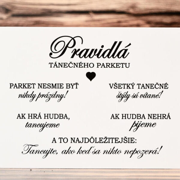 Informačná kartička - Pravidlá tanečného parketu v čiernom 26
