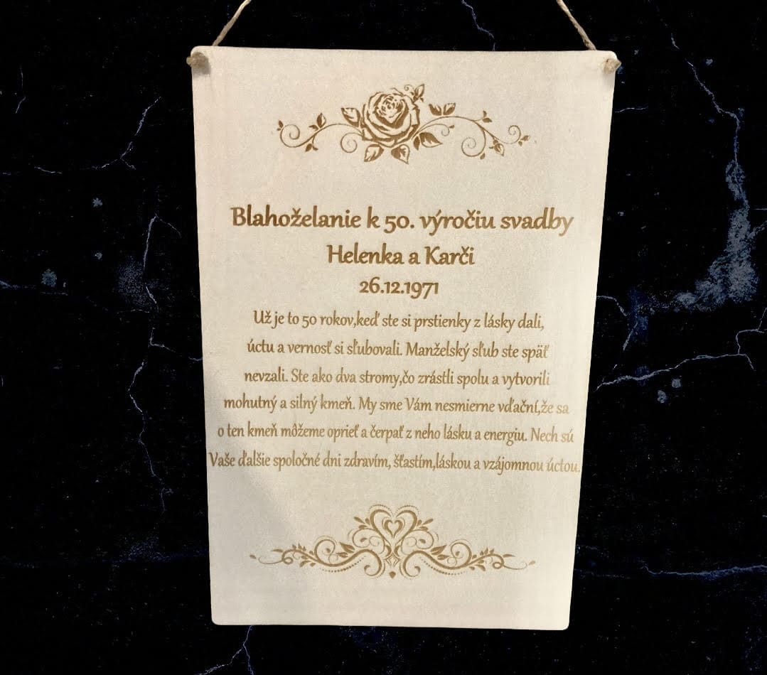 Drevené blahoželanie k výročiu svadby s motívom ruže 32