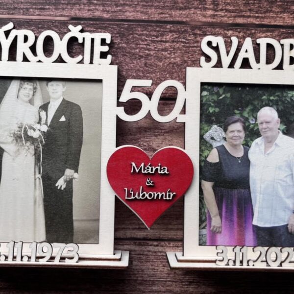 Dvojitý fotorámik k výročiu svadby so srdiečkom a vekom 22