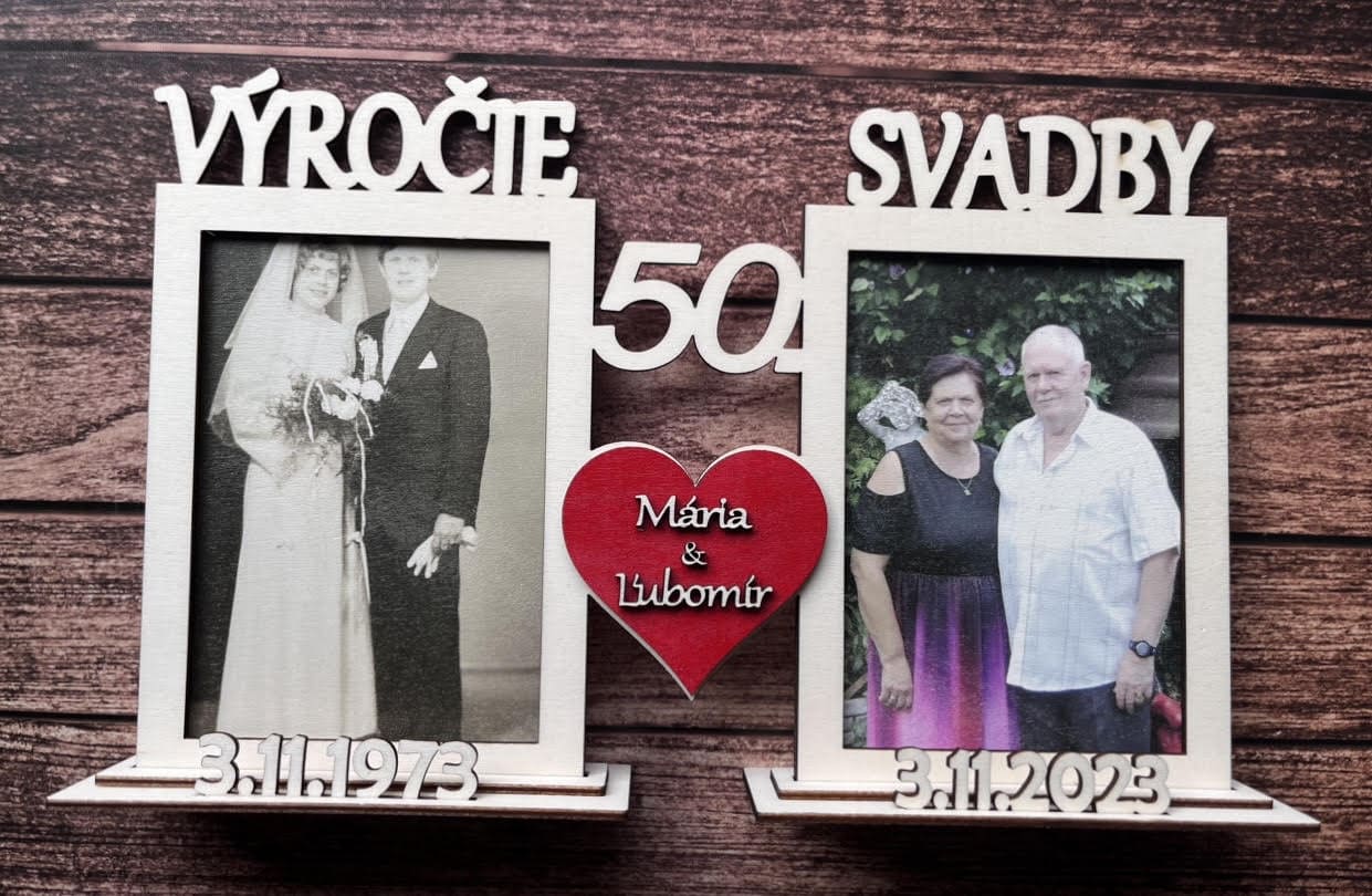 Dvojitý fotorámik k výročiu svadby so srdiečkom a vekom 22