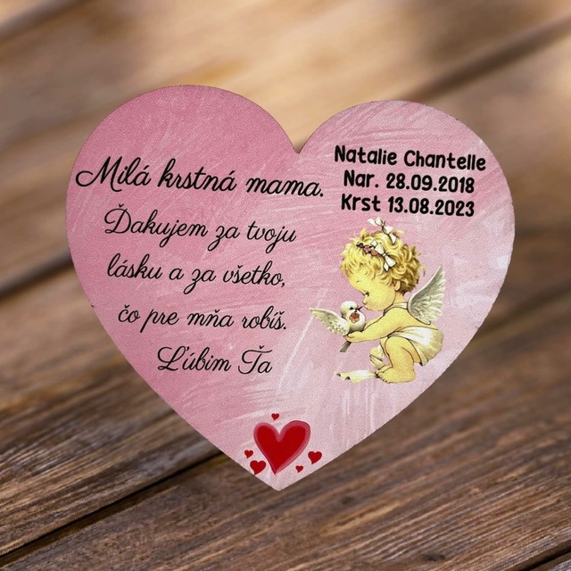 Ružové srdiečko pre krstnú mamu ku krstu 2