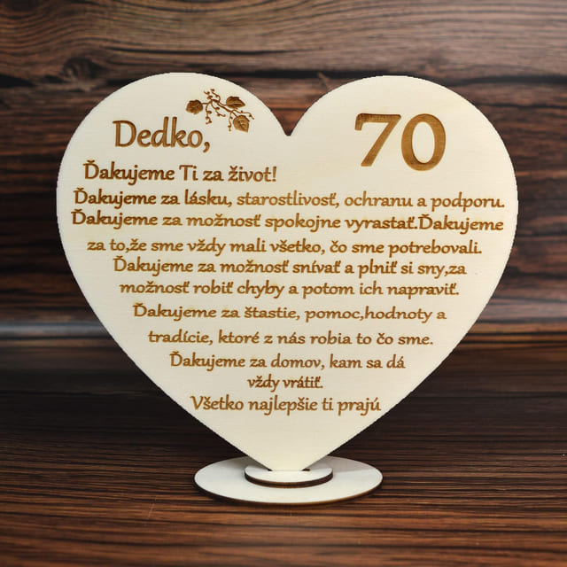 Drevené výročné srdiečko pre dedka k jubileu 12