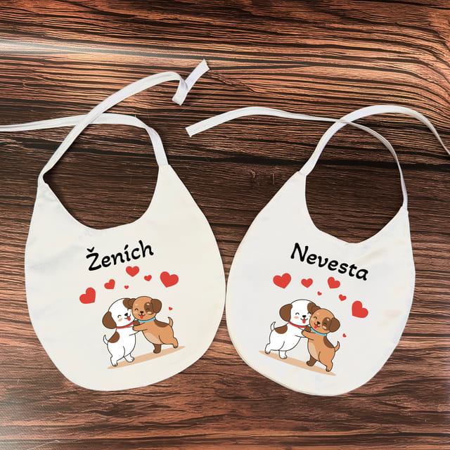 Svadobné podbradníky - Psíky so srdiečkami 77