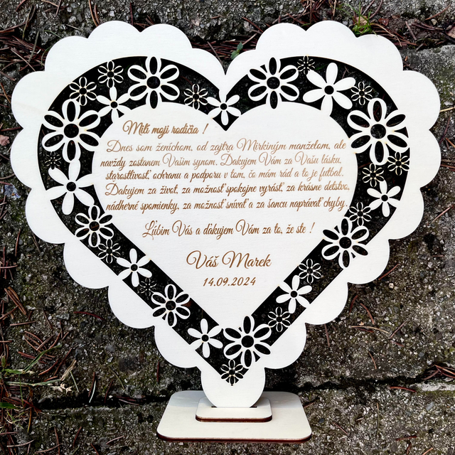 Drevené poďakovanie s výrezmi kvetov - Milí moji rodičia 187