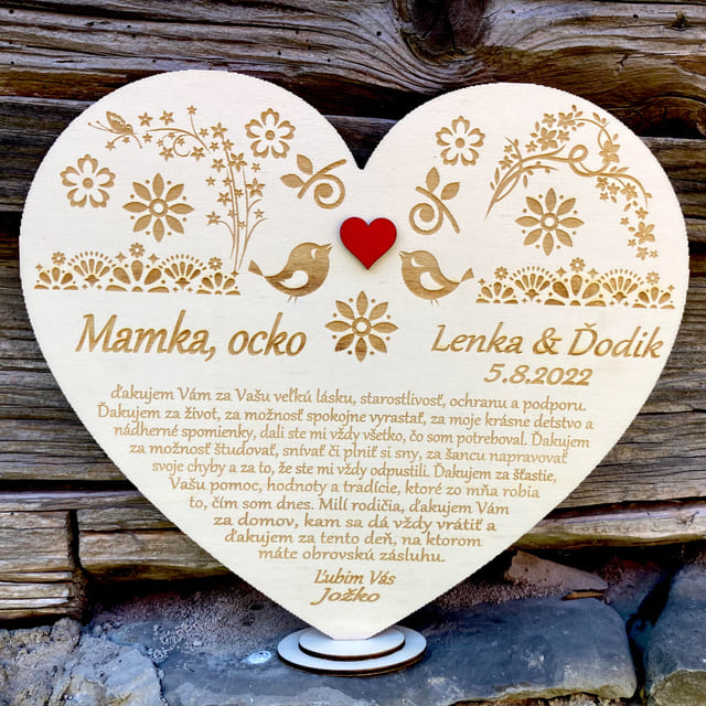 Ľudové poďakovanie mamke a ockovi s červeným srdcom 270