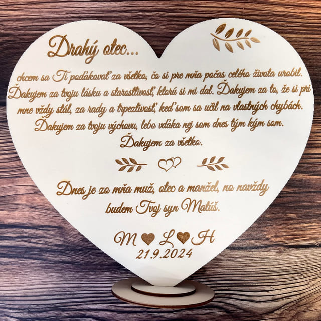 Drevené poďakovanie v tvare srdca pre otca 188