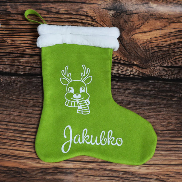 Vianočná Mikulášska čižma so sobíkom a menom v zelenej 24
