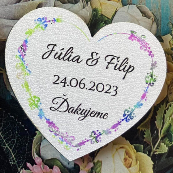 Svadobná magnetka s bielym podkladom - Farebný ornament 129