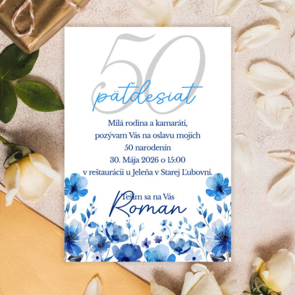 Pozvánka na jubilejnú oslavu - Modrá so sivou 6
