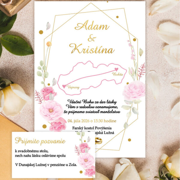 Svadobné oznámenie - Mapka ružová 191