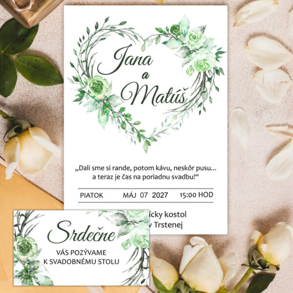 Svadobné oznámenie - Srdce zeleň 192